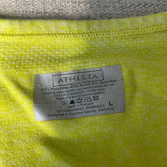 ATHLETA Large Neon‎ Yellow Scrunch Athletic Stretchy Short Sleeve Crewneck Top - Picture 2 of 4